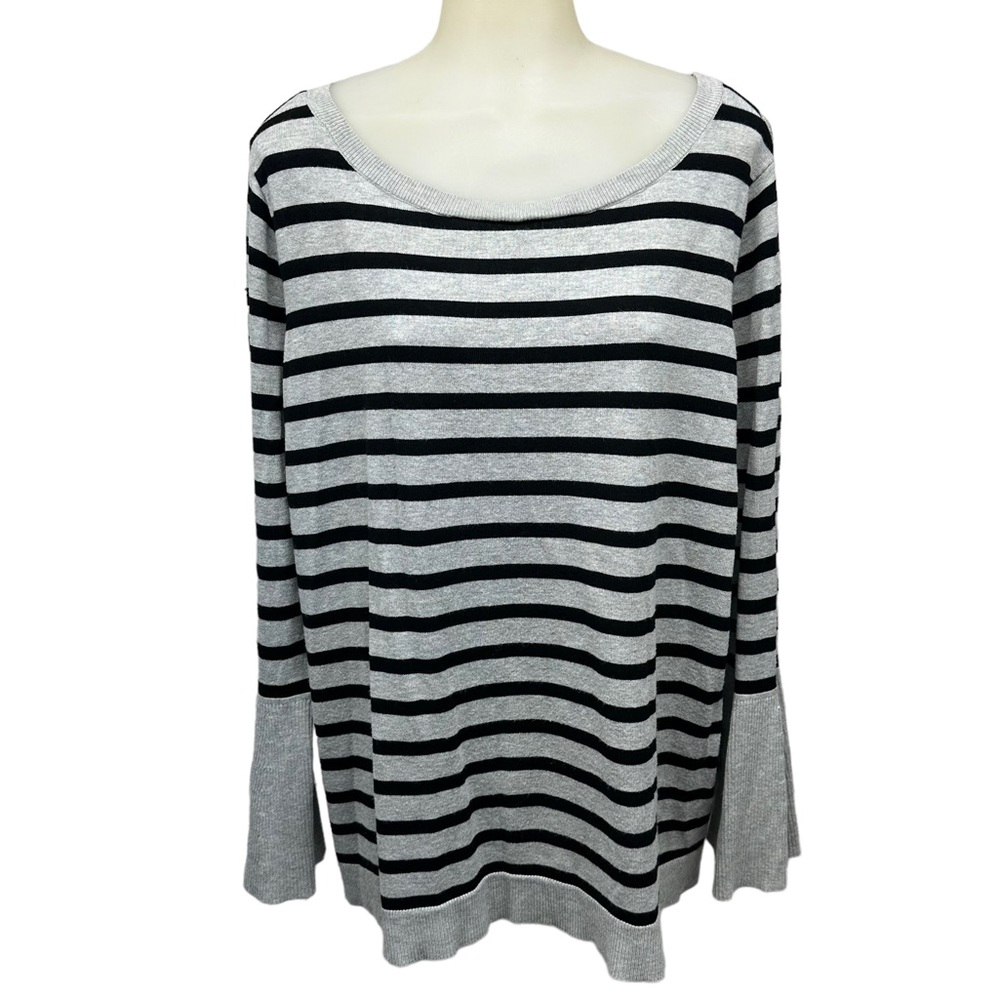 LANE BRYANT Gray black stripe Soft Long Bell Sleeve Scoop Neck Plus 22/24